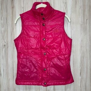 The North face Pink Puffer Vest Zip Snap XS Extra Small Winter Women Primaloft